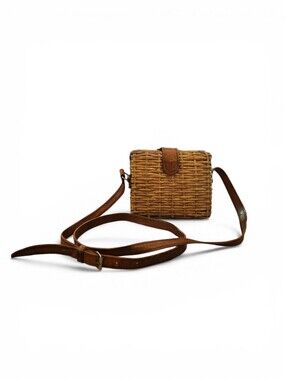 Vintage Woven Rattan Crossbody Bag in Brown Leather Straps